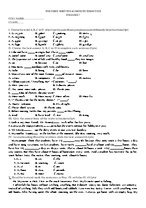 The first written 45-minute term test English 7